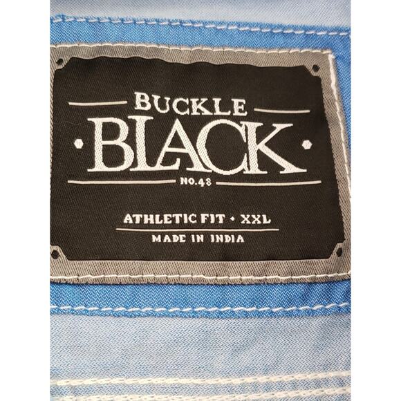 Buckle Black Mens Shirt XXL Blue Athletic Fit Collared ButtonDown w/ Pockets L/S - Picture 3 of 5